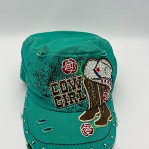 Cowgirl Embroidered Teal Hat